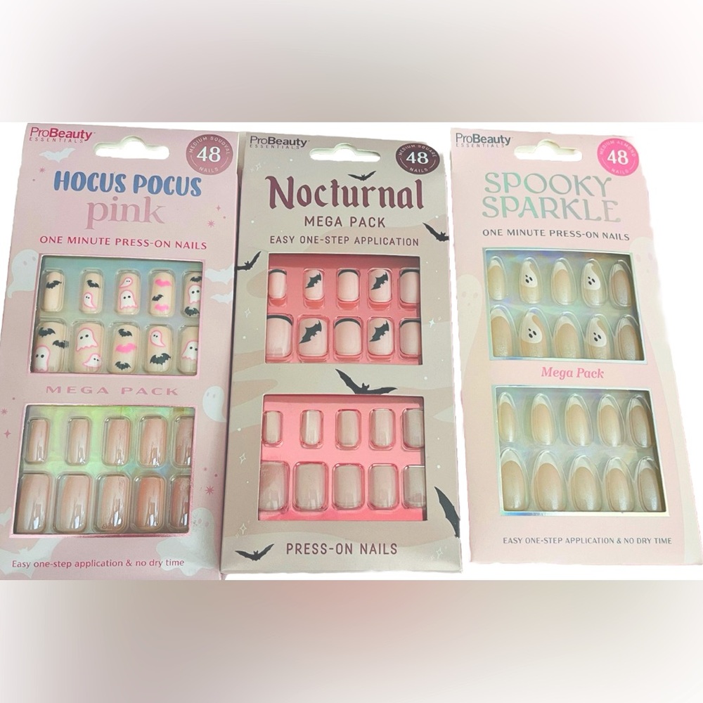 ProBeauty Pink Halloween Ghost & Bats Press-On Nails BUNDLE